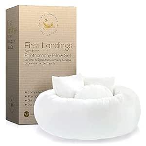First Landings Newborn Photo Props 4-Pack Posing Pillows - Soft Cotton Baby Photoshoot Props for Infant Boy or Girl - Baby Announcements Ideas (Photography Pillow Set)