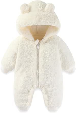 AiWMGL Newborn Baby Bear Onesie Outfit Suit Girls Boys Fleece Jumpsuit Romper Hooded Winter Snowsuit Clothes