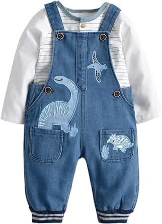 LvYinLi Baby Boy Clothes Set Infant Boy's Long Sleeve Romper+Dinosaur Denim Overalls Toddler Boys Fall Winter Outfits Suit