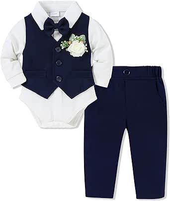 SANMIO Baby Boy Clothes Suits Infant Gentleman Outfit Collared Dress Shirt+Vest+Tie+Corsage+Pants 5Pcs Baby Suit Sets