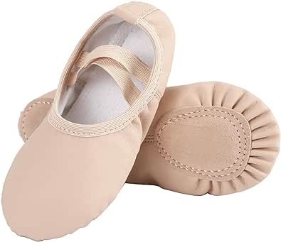 Midkutu Ballet Shoes for Girls,Soft Leather Ballet Slippers No-Tie Dance Shoes for Toddler Girls/Little/Big Kids