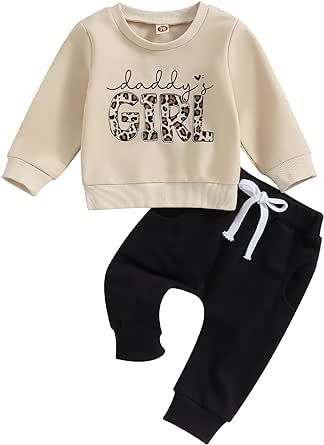Dourbesty Infant Baby Girl Boy Fall Outfits Letter Print Long Sweatshirt Pants Clothes Set Pullover Jogger Pants Outfit