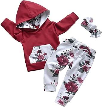 Eghunooy Baby Girl Clothes Long Sleeve Floral Hoodie Sweatshirt Pants with Pocket Headband Outfit Sets