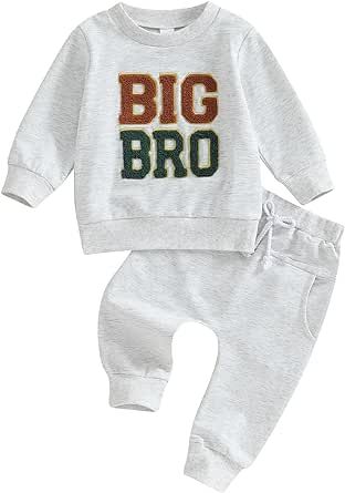 VISGOGO Infant Baby Boy Big Lil Bro Matching Set Sweatshirt Romper Embroidery Sweater Toddler Clothes