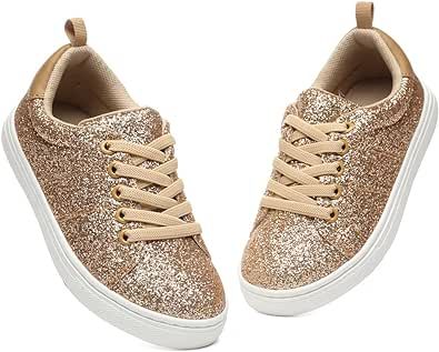 Bernal Girls Sparkle Glitter Sneakers Low Top Walking Shoes for Kids/Children School Casual Shoes (Toddler/Little Kid/Big Kid Silver)
