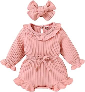 YOUNGER TREE Newborn Infant Baby Girl Romper Ruffle Neck Long Sleeve Jumpsuit Bodysuit One Pieces Vintage Clothes Outfit