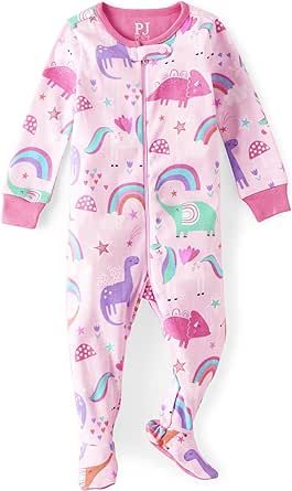 The Children's Place Baby Girls' and Toddler Snug Fit 100% Cotton Zip-Front One Piece Footed Pajama