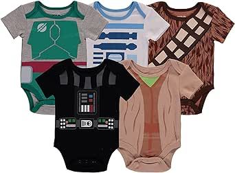 Disney baby-boys Star Wars Short Sleeve Bodysuit Five Pack - Star Wars Baby Clothes One Piece Multipack