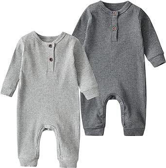 Baby Boy Girl 2 Pack Solid Romper Short/Long Sleeve One Piece Jumpsuits Clothes Sets