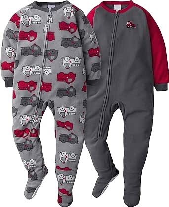Gerber Baby Boys' Toddler Loose Fit Flame Resistant Fleece Footed Pajamas 2-Pack